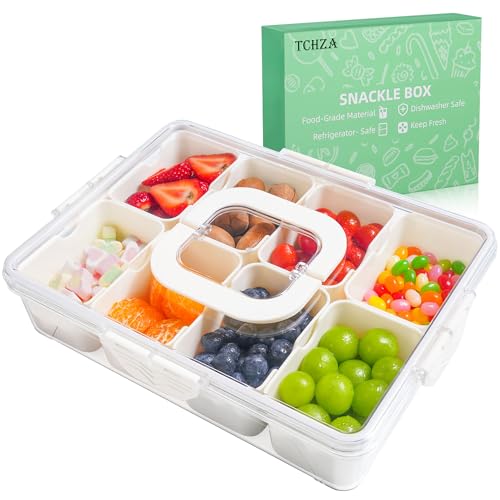 Snackle Box Container Dishwasher Safe Divided Serving Tray with Lid Handle