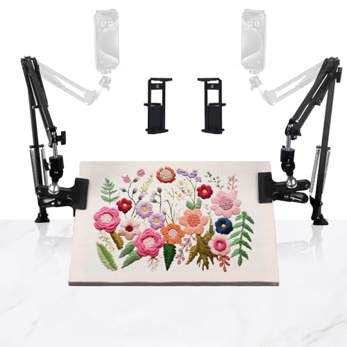 2 Sets Adjustable Embroidery Hoop Stand,Cross Stitch Hoop Holder with 360° Rotation,3-in-1 Hoop/Tablet/Phone Stand Hand Free,Needlepoint Hoop Stand,Cross Stitch Stand Suitable for Embroidery Hoops - style: 2PC-Black