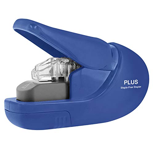 Plus Paper Clinch Compact Staple-Free Stapler, Heavy Duty, Navy Blue - color: Blue
