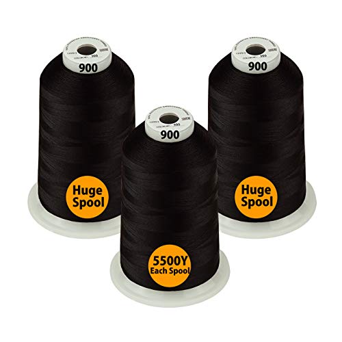Simthread - 33 Selections - Various Assorted Color Packs of Polyester Embroidery Machine Thread Huge Spool 5500Y for All Purpose Sewing Embroidery Machines - #900 Black - color: 3 Black