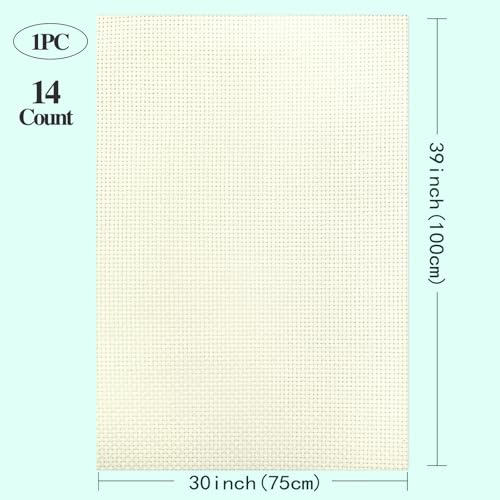 Aida Cloth 14 Count Cross Stitch Fabric Cross Stitch Aida Cloth for Embroidery and Needlework (Off White, 30 * 39inch) - color: Off White
