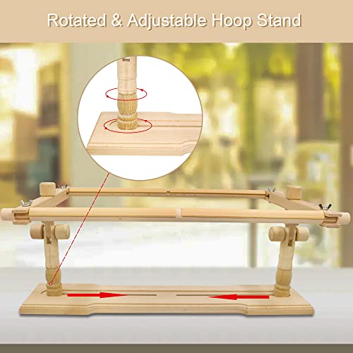 Rotated Table Embroidery Frame Stand - Adjustable Cross Stitch Scroll Frame, Beech Wood Quilting Frame Needlepoint Holder Stretch Bar for Stitching Sewing Craft