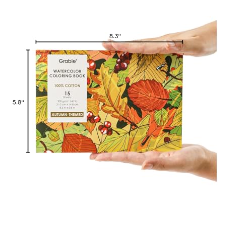 Grabie Watercolor Coloring Book, 15 A5 Cotton Sheets, Autumn-Themed - color: Autumn