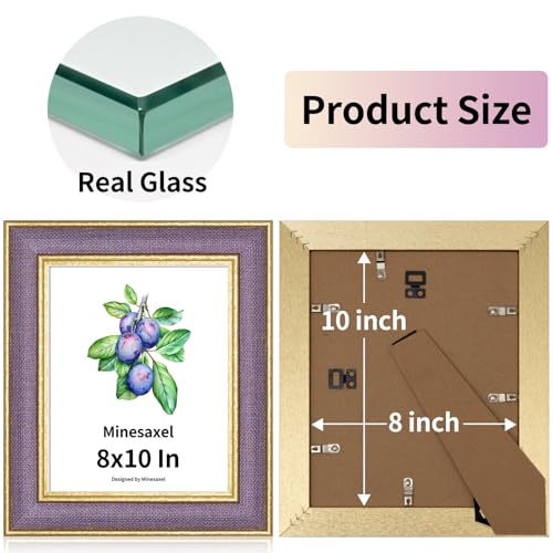 8x10 Picture Frame - Lavender Purple Fabric & Vintage Gold Border HD Real Glass with Easel for Tabletop/Wall (Family Photos, Calm Decor 4 Pack) - color: Purple-4pcs, size: 8x10