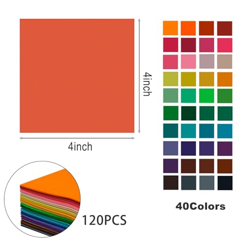 120 Pcs Craft Felt Sheets, 40 Colors 4 x4 Inch Felt Fabric DIY Crafts
