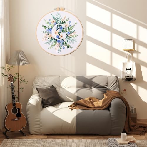 IUHUI Embroidery Kit for Beginners Adults - 26 Floral Letters Easy Patterns, DIY Hand Stitching Embroidery Set with Hoop (Flower and Grass Letter G) - color: Flower and Grass Letter G