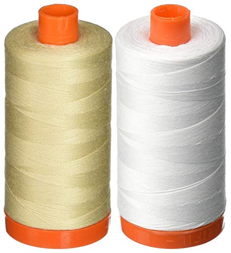 2-Pack - Aurifil 50WT - Light Beige + White, Solid - Mako Cotton Thread - 1422 Yards Each - color: Light Beige + White
