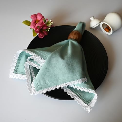 FINGERCRAFT Lace Cloth Napkins, Cotton Linen, 12 Pack, 20x20 Inch, Aqua - color: Aqua, size: 12" x 12" (Set of 12)