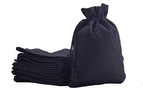 Sansam 50pcs 4.0X5.60 Inch Drawstring Burlap Gift Bags, Jute Jewellery Pouches, Small Black Lining Burlap Favor Sacks For Herb, Spices, Jute Treat Bags for Christmas, Wedding, Party - color: Black