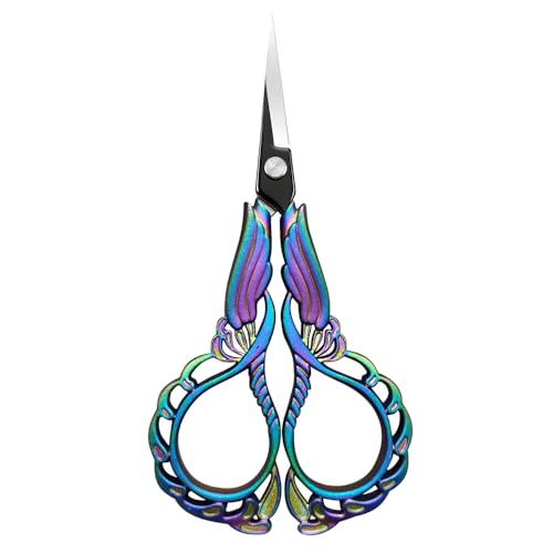 Premium Embroidery Scissors, Stainless Steel Sewing Scissors for Cross Stitch, Needlework, Fabric Cutting, Thread Snips, DIY Craft, Iridescent Color, Vintage Design - color: Iridescent