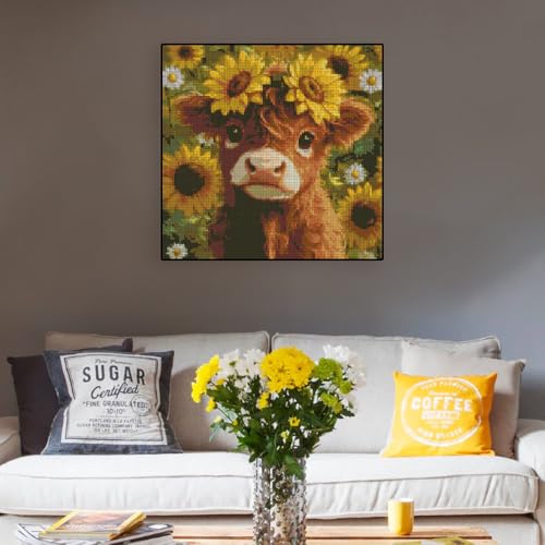 Cow Flowers Stamped Cross Stitch Embroidery Kits for Beginners Adults - color: cow flowers