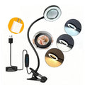 Reading Lamps, Clip on Desk Lamp,Craft Lamp Adjustable Lighted Magnifying Glass with Stand Portable Eye LED Light 3 Colors Dimmable for Reading Crafts Workbench (Adapter Available)
