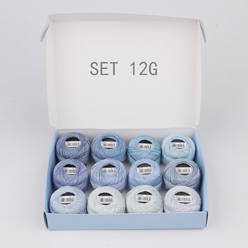 Size 8 Double Mercerized Egyptian Long Staple Cotton Pearl Thread 12 Gradient Colors per Box 5 Grams Ball Rainbow Color Embroidery Thread for Crochet Cross Stitch Hand Embroidery (12G) - color: 12G
