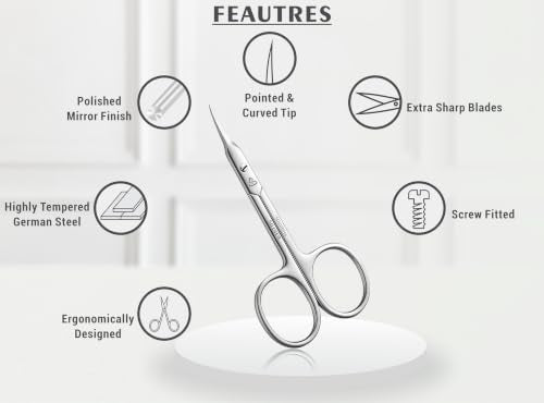SILLVER Cuticle Scissors Curved Blade - Extra Fine Pointed Tip Professional Manicure Grooming Scissors for Cuticles, Beard, Nose Hair, Eyelash, Mustache - Eyebrow Scissors - size: Slim 3-0.9mm Blade Width