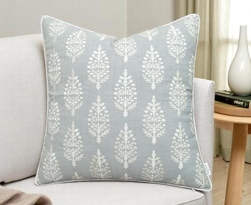 Floral Sprig Embroidered 20x20 Throw Pillow Cover, Robins Egg - color: Robins Egg-chandni, size: 20" x 20" (Pack of 1)