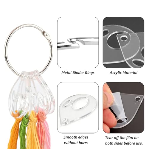 53 Pcs Clear Acrylic Embroidery Floss Drops,Hinged Ring Thread Bobbins for Cross Stitch Sewing,Organizers for Thread Storage DIY Craft Supplies(Style A) - size: Size A