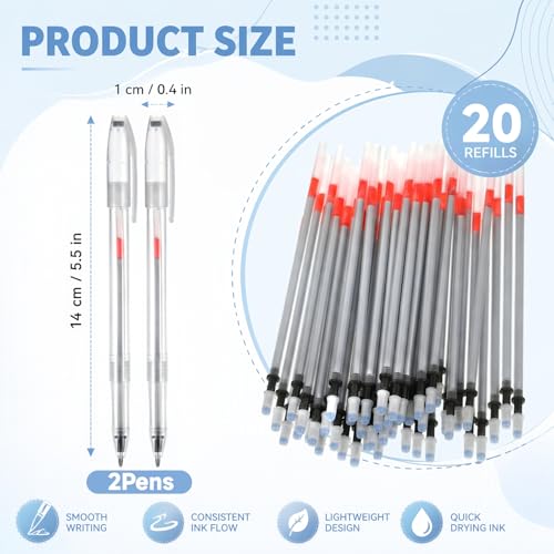 22 Pcs Leather Marking Pen Leather Pens for Fabric with 20 Refills 2 Pcs Silver Fabric Markers Pen Set Temporary Clothes Marking Pens for Sewing DIY Dressmaking Quilting Supplies Shoes Bag Making