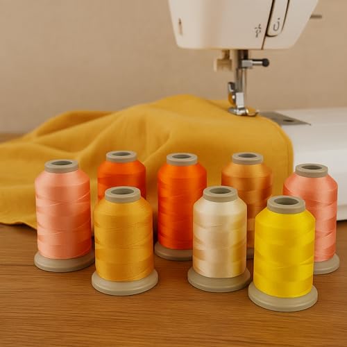 Mixed Color Embroidery Thread Set of 8 | 8057 | 9074 | 9100 | 8021 | 9132 | 8119 | 9108 | 9613 | 15 Gr Polyester Embroidery Machine Thread (8, Orange) - color: Orange