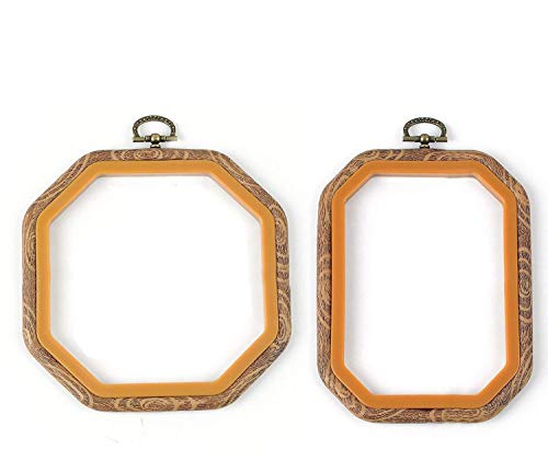 Embroidery Hoops Cross Stitch Hoop Imitated Wood Embroidery Circle Set Display Frame for Art Craft Handy Sewing and Hanging - Pack of 2 Octagon - color: 2pcs Octagon