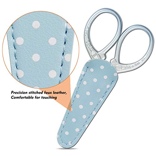 Embroidery Scissors Set with Leather Sheaths for Sewing Crafting, Art Work, Threading, Needlework DIY Tools Dressmaker Small 3.6 inch Shears Cross Stitch Knitting Scissor - color: Blue Green