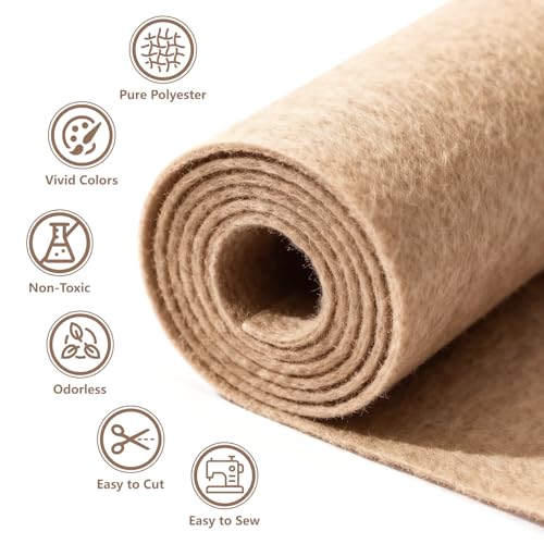 Khaki Stiff Felt Sheet 36'' X 36'', 1mm Large Felt Fabric Sheet for Crafts - color: Khaki