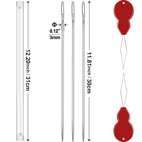 12inch/3Pcs Large Sewing Needle Upholstery Needles for Hand Embroidery Tapestry with Storage Tube Stitching and Crafting - color: 12inch-3Pcs