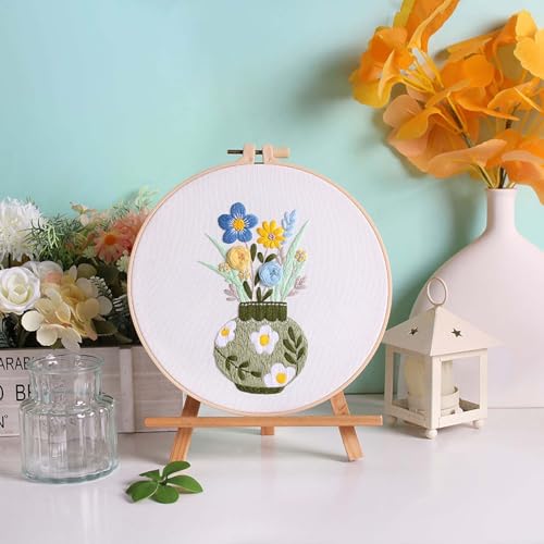 GLTAYLMY 3 Pack Embroidery Starter Kit with Pattern, Stamped Cross Stitch Kits for Beginners Adults with Embroidery Hoop and Instructions, Hand Embroidery Kit - color: Floral123