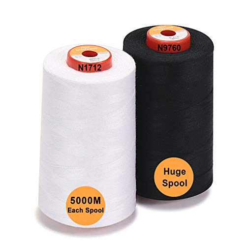 New brothread 2 Large Cones All Purpose Polyester Thread -1White 1Black - color: 1White+1Black