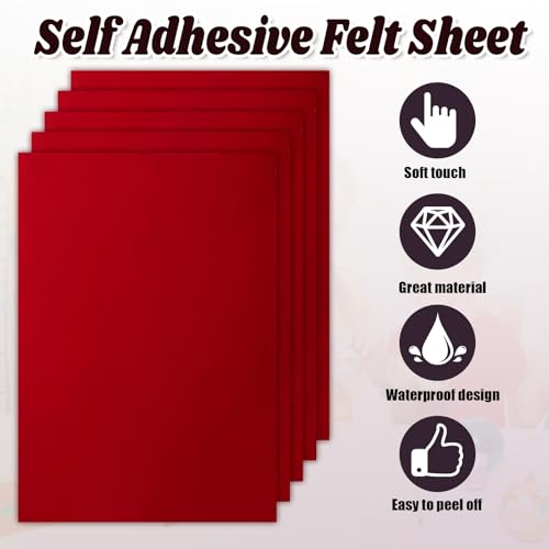 Biaungdo Self Adhesive Felt Sheets, Red, 12 Pcs, 8 x 12 Inch - color: Red
