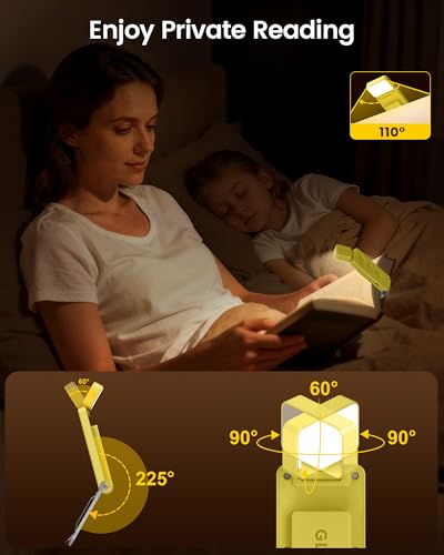 Glocusent Eye-Caring 12 LED Book Light, Compact Rechargeable Reading Light - color: Yellow