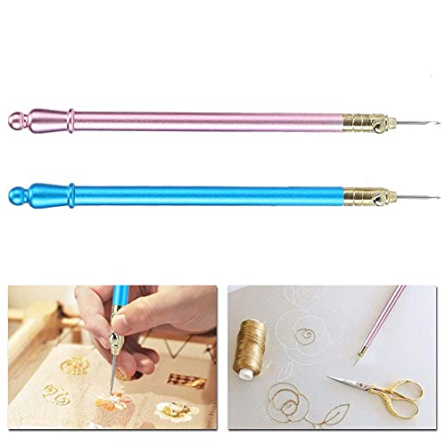 2Pcs Crochet Hooks with 6 Needles, Tambour Embroidery Beading Sequins Needle Tools Kit for DIY Sewing Embroidering Craft, Stainless Steel Handle French Tambour Needle for Women Beg
