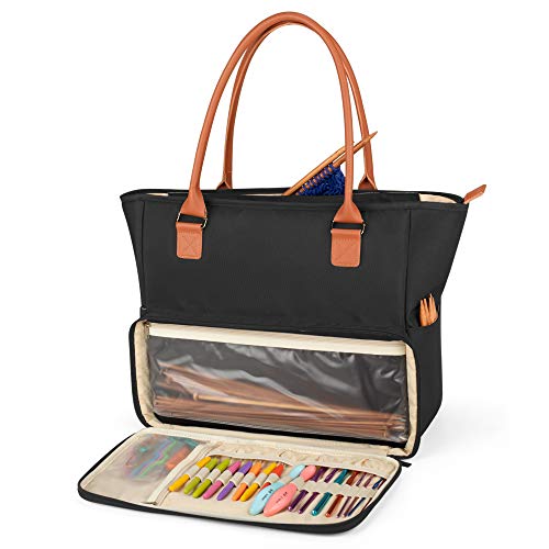 Yarwo Large Knitting Tote Bag with Crochet Hook & Needles Organizer Pockets