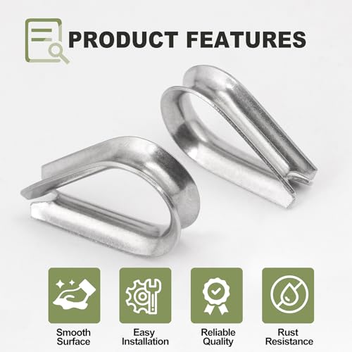 M5 Wire Rope Thimble, 304 Stainless Steel Thimble for 5/32-3/16 Inch Diameter Wire Rope, 4 Pieces - size: M5