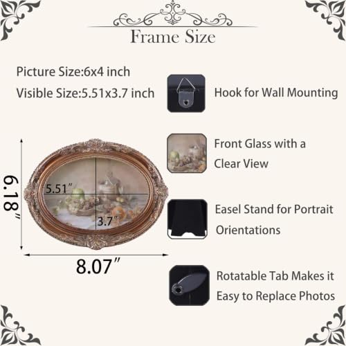 Vintage Picture Frames 4x6 Ornate Bronze Antique Pictue Frames with Real Glass Cover for Wall & Tabletop Display Victorian Home Decor Gallery Wall Decor,Oval - color: Bronze, size: 6X4