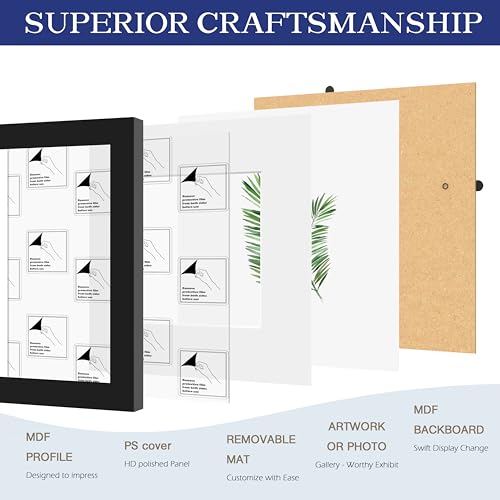 An&He 11x11 Picture Frames Set of 4, Displays 8x8 with Mat or 11x11 Without Mat Photos, Square Collage Wall Decor for Gallery, Wall Decor, Black - color: Black-4, size: 11x11