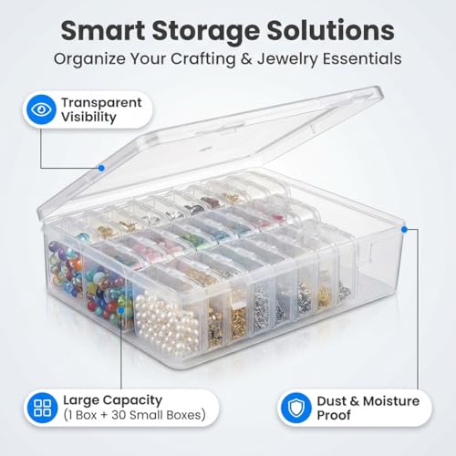 Bead Organizer Box,Mini Clear Plastic Storage Containers Boxes for Bracelet Making DIY Jewelry Craft Nail beads and smll items (white) - color: white