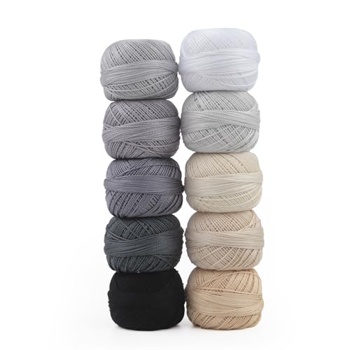 Size 8 Double Mercerized Egyptian Long Staple Cotton Pearl Thread 10 Grams (87 Yards)/Ball Crochet Thread 10 Colors per Box for Crochet Hardanger Cross Stitch Hand Embroidery (Set A) - color: Set A