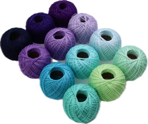 KCS Mercerized Pearl Cotton Thread Size 8 Crochet Needlework Embroidery Threads Ball (12, 12balls09) - color: 12balls09