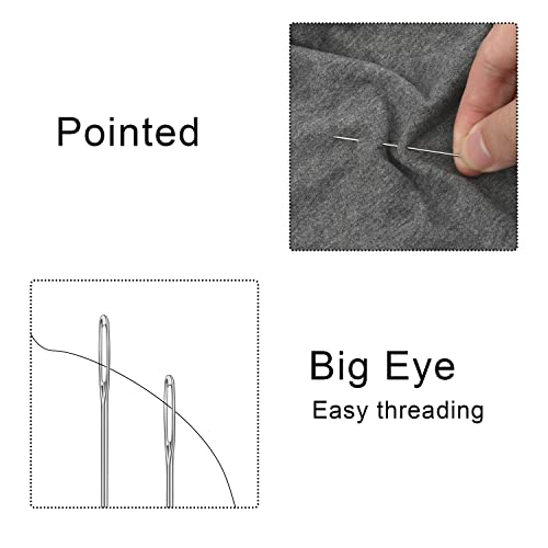 TOYMIS 30pcs Large Eye Sewing Needles, 6 Sizes Tapestry Embroidery Knitting Needles with Wooden Case, Stainless Steel, Brown