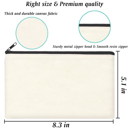 ZeeDix Small Canvas Zipper Pouch for Makeup Pencil Travel Storage 8.3x5 In - color: Beige, style: 24 Pcs