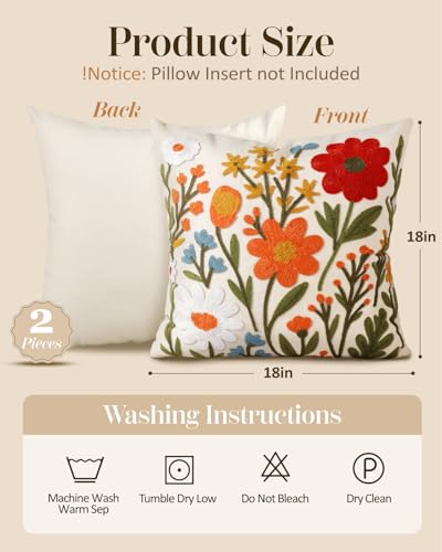 Embroidered Throw Pillow Covers 18x18 Inch, 2Pack, Flower Cluster - color: Flower Cluster, size: 18" x 18" (Pack of 2)