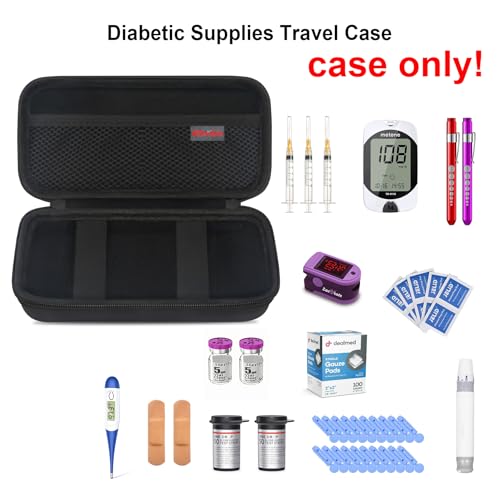 Elonbo Diabetic Supplies Travel Case for Glucose Meter Diabetes Testing Kit - color: Black