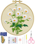 ERKOON Embroidery Kit for Beginners, Flower Cross Stitch Set Include Embroidery Cloth Hoops Threads for Craft Lover Hand Stitch with Embroidery Skill Techniques (Daisy) - color: Daisy