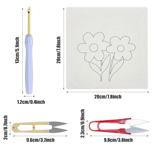 Woohome Punch Needle Starter Kit, Punch Needle Embroidery Kit Frame with Punch Needle Fabric, Hoop, Yarns, Punch Needle for Beginner (Chrysanthemums) - color: Color 39