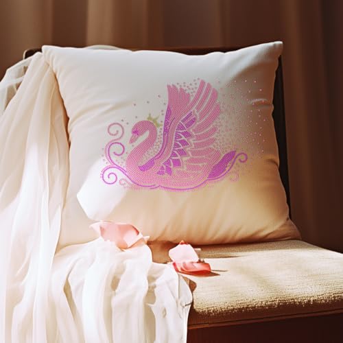 1 Pc Pink Swan Pattern Rhinestone Iron on Hotfix Transfer Decal, Bling DIY Patch Clothing Repair Applique T-Shirt Vest Shoes Hat Jacket Decor Clothing DIY Accessories - style: Pink Swan