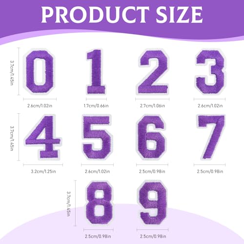 50 Pcs Iron on Numbers Patches for Fabric Tote Bags Hats Clothing Purple - color: Purple, size: Numbers Only