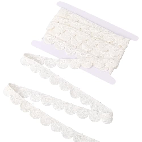 1 Inch White Cotton Lace Roll Ribbon Crochet Eyelet Embroidery Applique Trim Shell Embroidered Scalloped Edge Trimming Bulk for Sewing Making Crafts Dresses Clothes Wedding Home Decor DIY