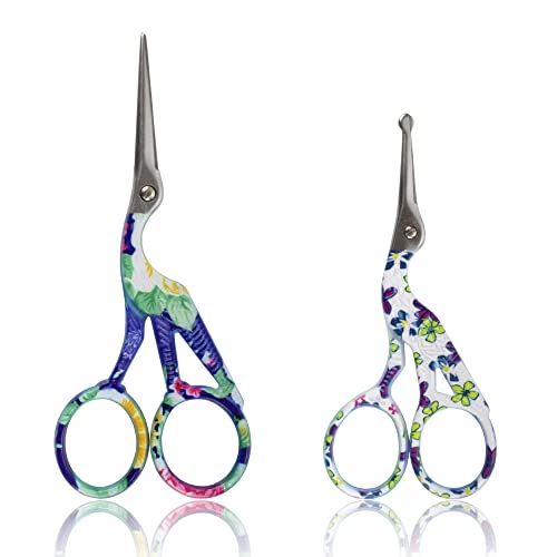 Stork Bird Rounded Safety Tip Embroidery Craft Stainless Steel Crane Scissors - Assortment A - 2 Pairs - color: Assortment a, size: 2 Pairs