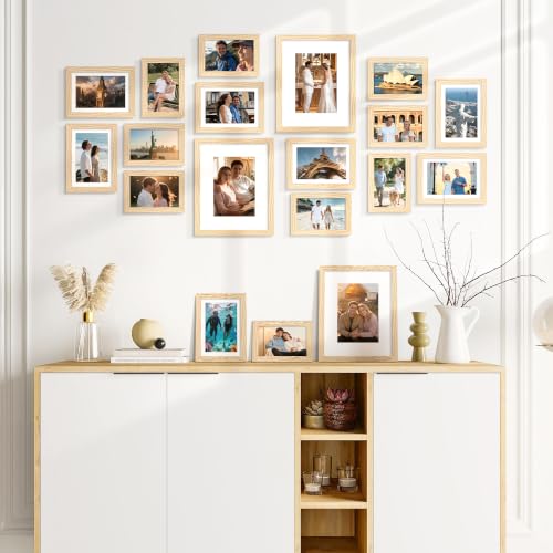 upsimples Picture Frames set of 19, Including 8x10, 5x7, 4x6 Natural Frame - color: Natural