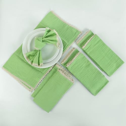 Lace Cloth Napkins, Cotton Gauze, Set of 8, 20x20 Inch,Lettuce Green - color: Lettuce Green Gauze, size: 20" x 20" (Set of 8)